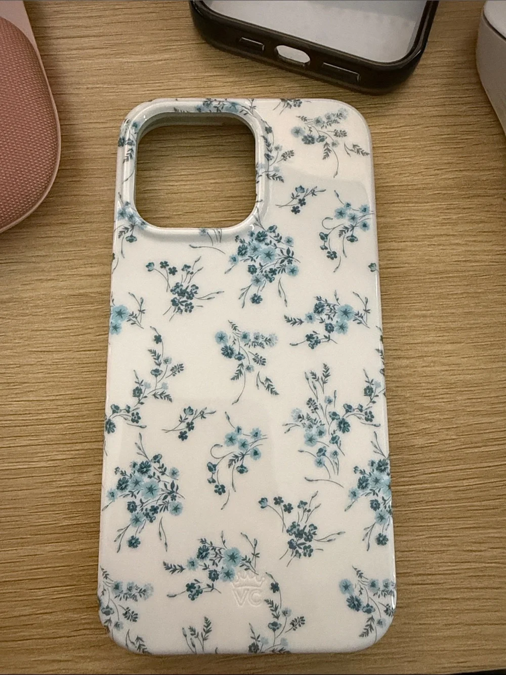 Velvet Caviar White Phone Case with Blue Floral Print